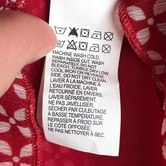 Lucky Brand Sheer Bell Sleeve Cold Shoulder Beaded Top Red White Size XS - Picture 6 of 8